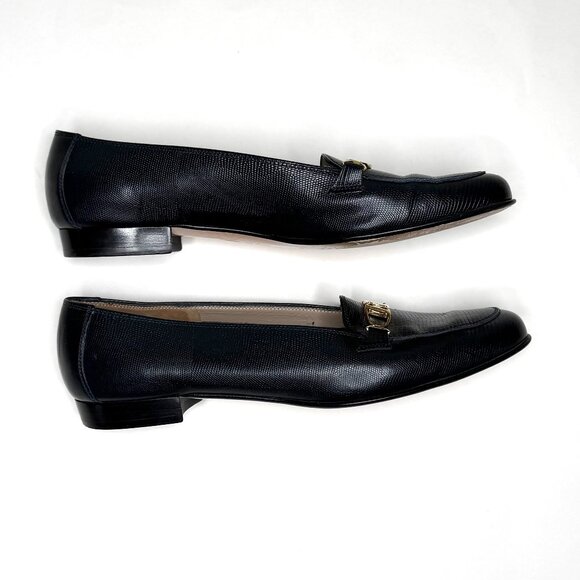 Salvatore Ferragamo Embossed Leather Loafers with Gold Bit in Navy Size 8.5 M - Picture 4 of 9